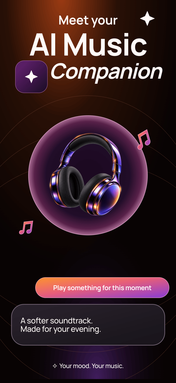 Ember Mix app screenshot template preview, screen 1 of 5, Music design