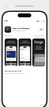 Forge Showcase app screenshot template preview, screen 4 of 5, Developer Tools design