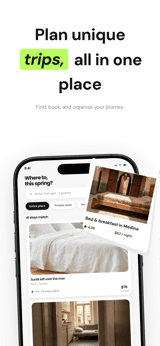 Staywire app screenshot template preview, screen 1 of 5, Travel design