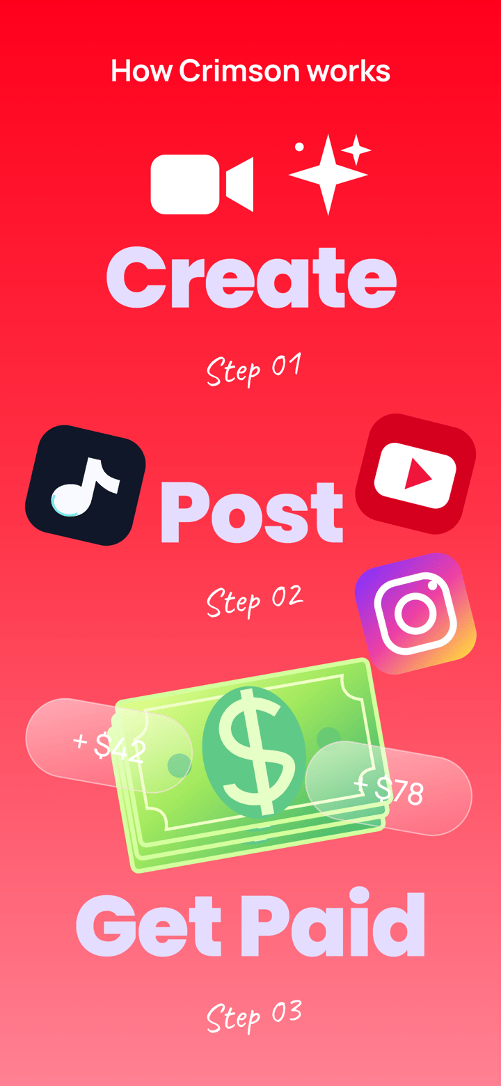 Crimson Creator app screenshot template preview, screen 2 of 5, Productivity design