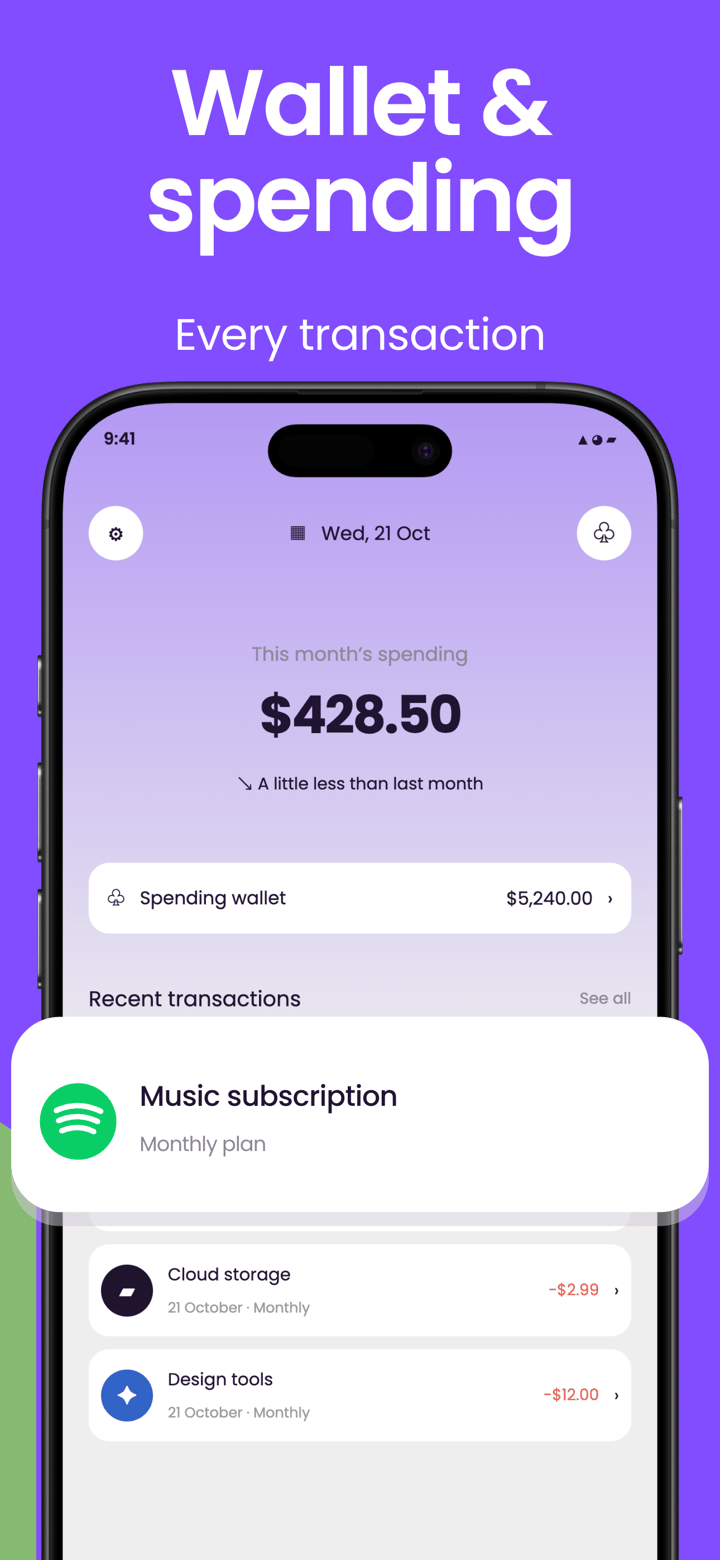 Violet Balance app screenshot template preview, screen 4 of 5, Finance design