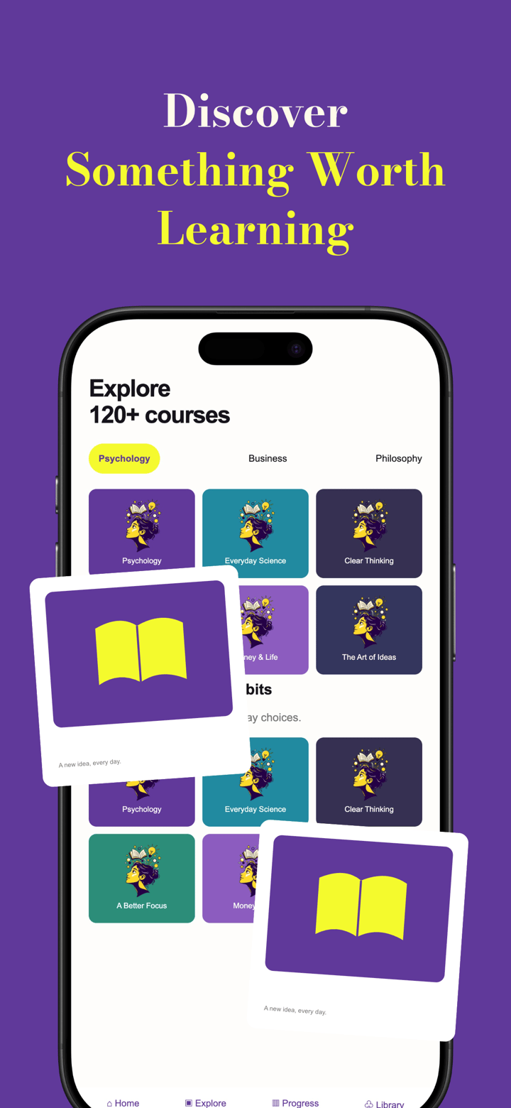 Curio Daily app screenshot template preview, screen 5 of 5, Education design