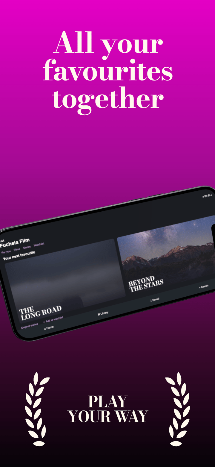 Fuchsia Film app screenshot template preview, screen 4 of 5, Entertainment design