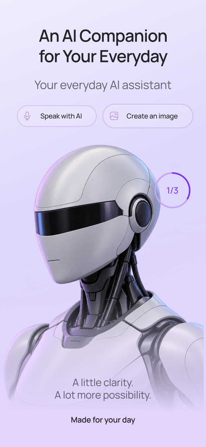 Lilac Companion app screenshot template preview, screen 1 of 5, Productivity design