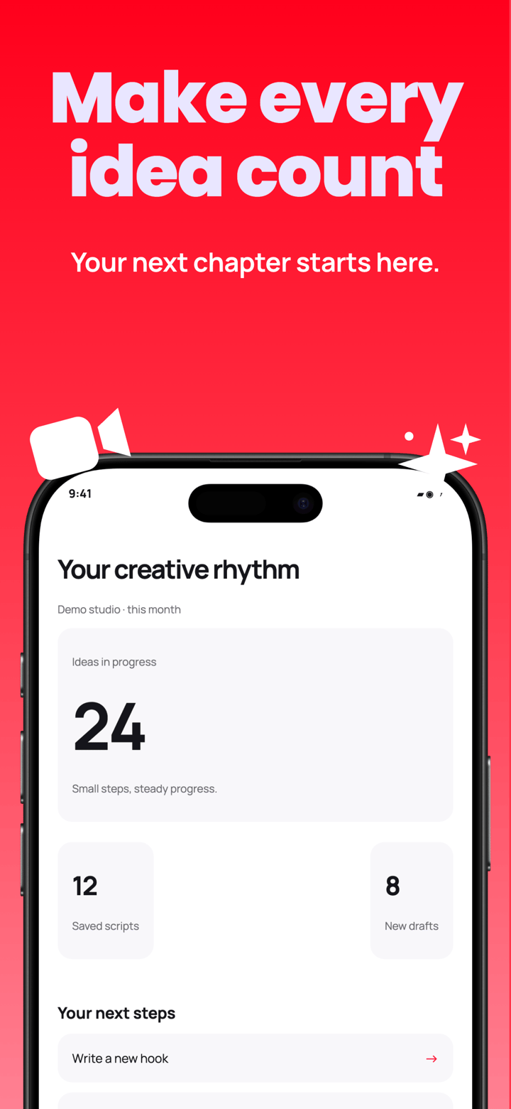 Crimson Creator app screenshot template preview, screen 5 of 5, Productivity design