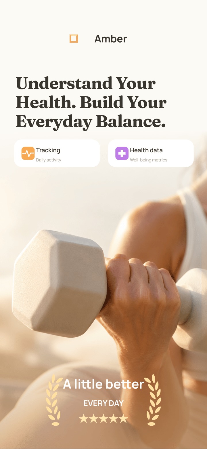 Amber Health app screenshot template preview, screen 1 of 5, Health & Fitness design