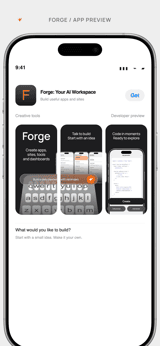 Forge Showcase app screenshot template preview, screen 1 of 5, Developer Tools design