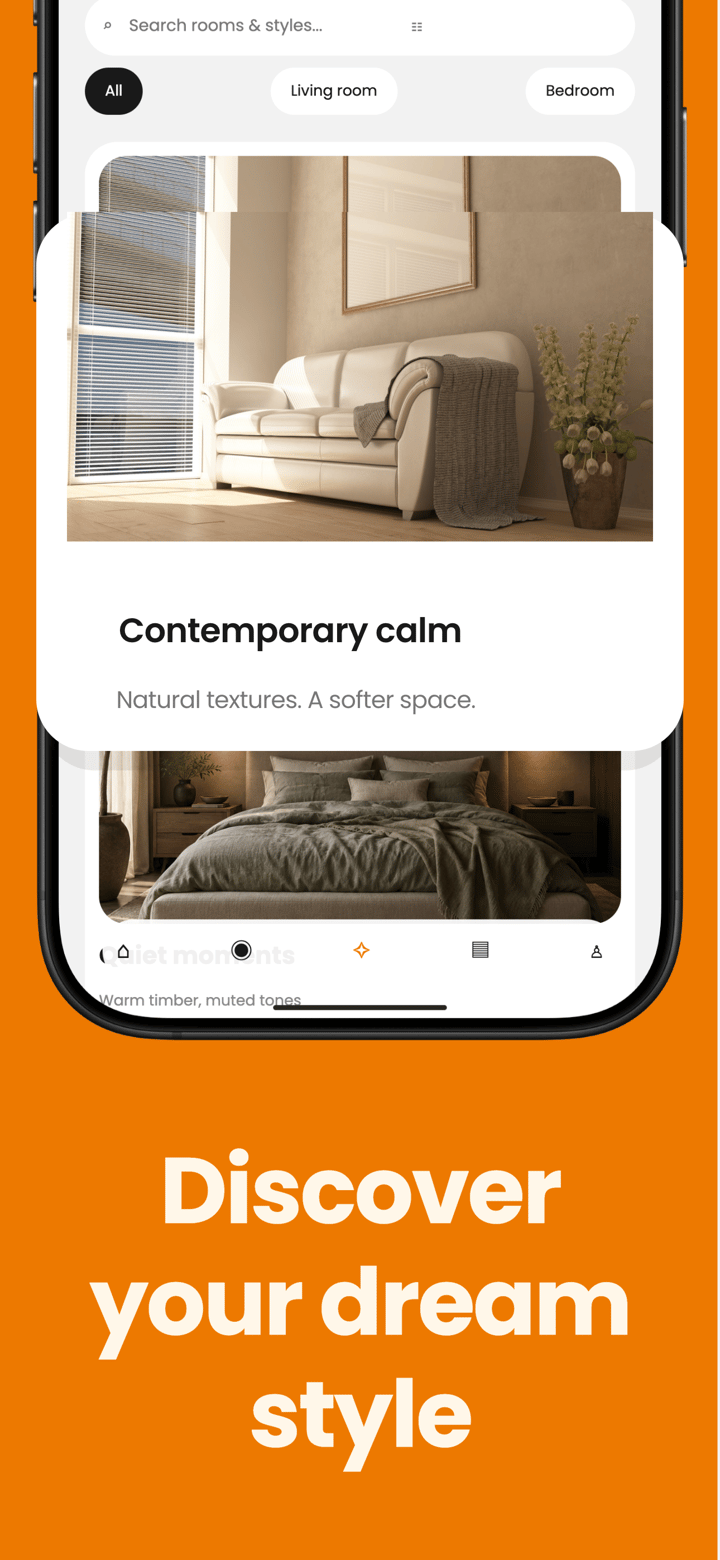 Linen Spaces app screenshot template preview, screen 2 of 5, Lifestyle design