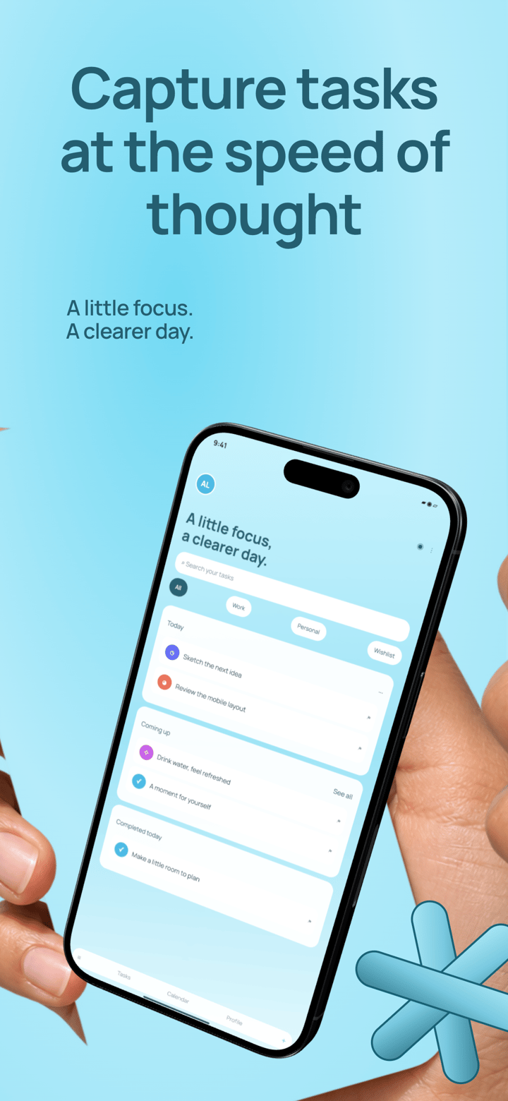 Aqua Tasks app screenshot template preview, screen 1 of 5, Productivity design