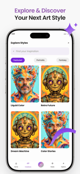 Prism Art app screenshot template preview, screen 4 of 5, Graphics & Design design
