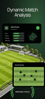 Pitch Live app screenshot template preview, screen 2 of 5, Sports design