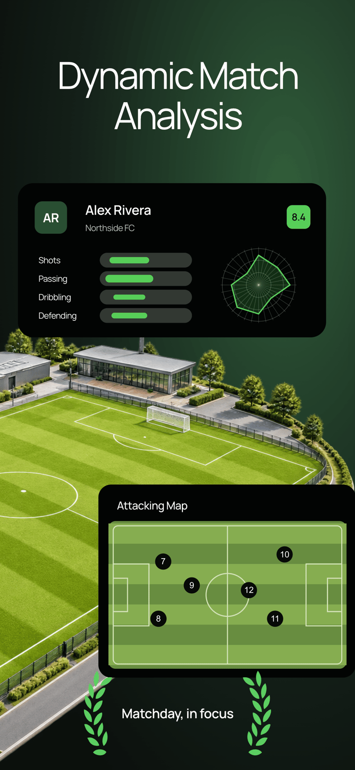 Pitch Live app screenshot template preview, screen 2 of 5, Sports design