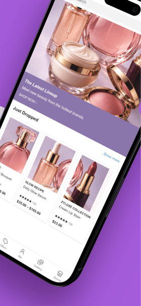 Zyluxe Beauty app screenshot template preview, screen 2 of 5, Shopping design