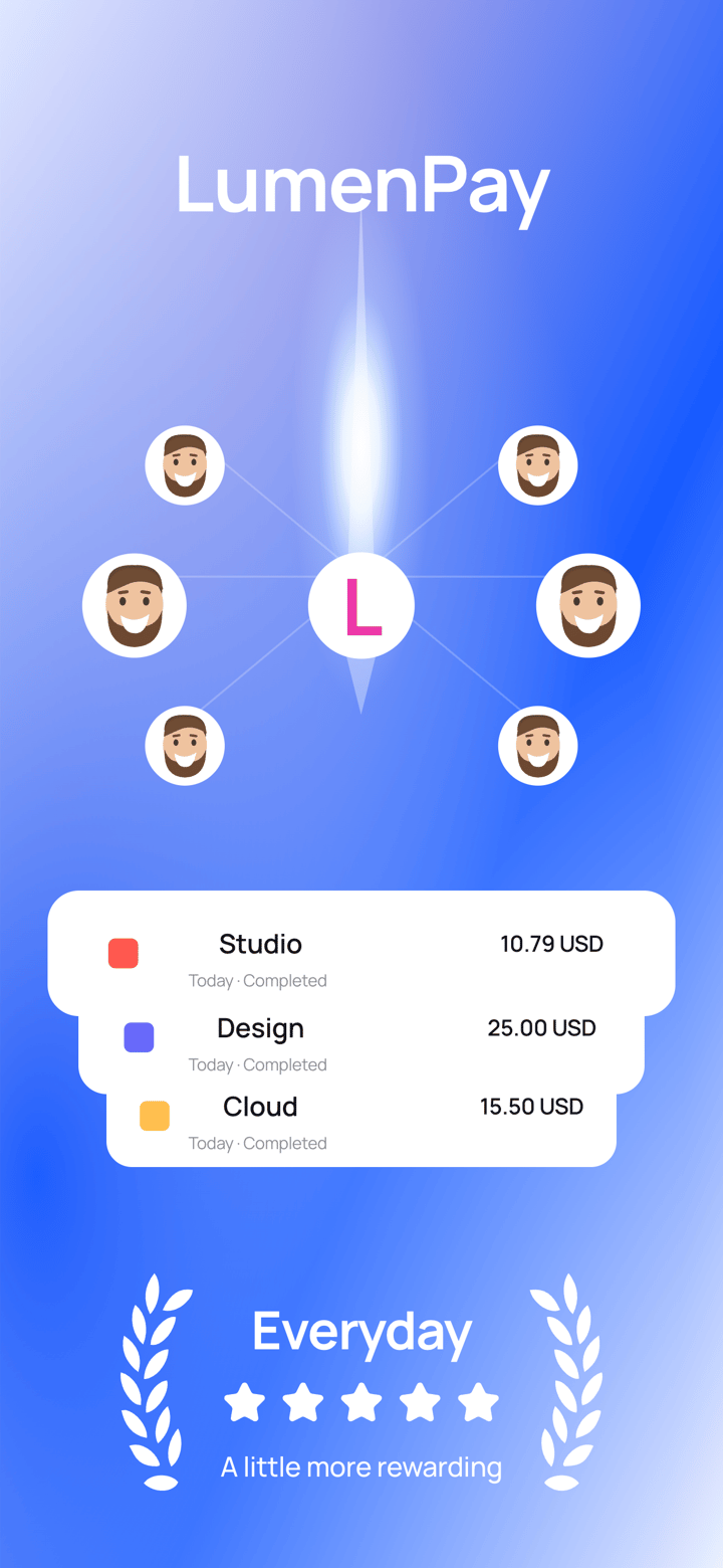 Lumen Pay app screenshot template preview, screen 1 of 5, Finance design