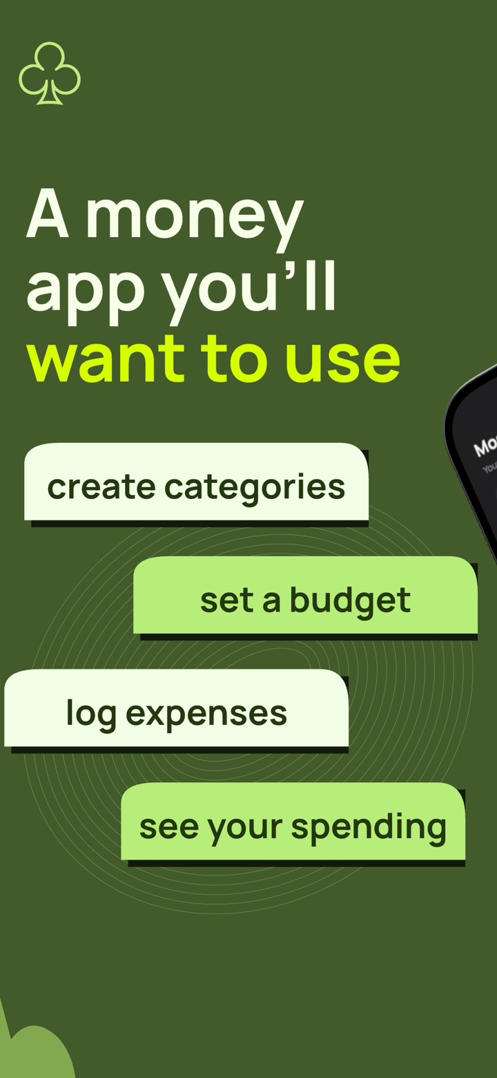 Moss Budget app screenshot template preview, screen 1 of 5, Finance design