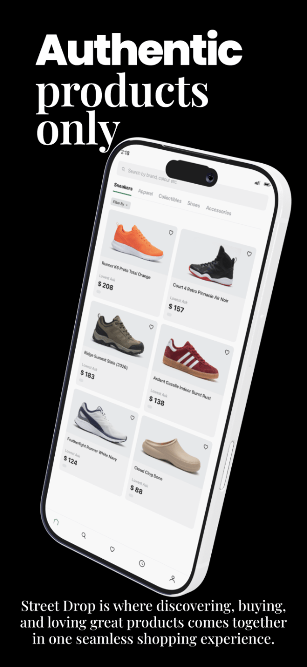 Street Drop app screenshot template preview, screen 5 of 5, Shopping design