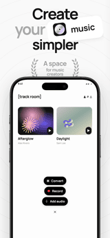 Track Room app screenshot template preview, screen 1 of 5, Music design