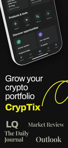 CrypTix app screenshot template preview, screen 1 of 5, Finance design
