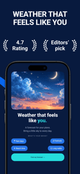 Sky Vibes app screenshot template preview, screen 1 of 5, Weather design