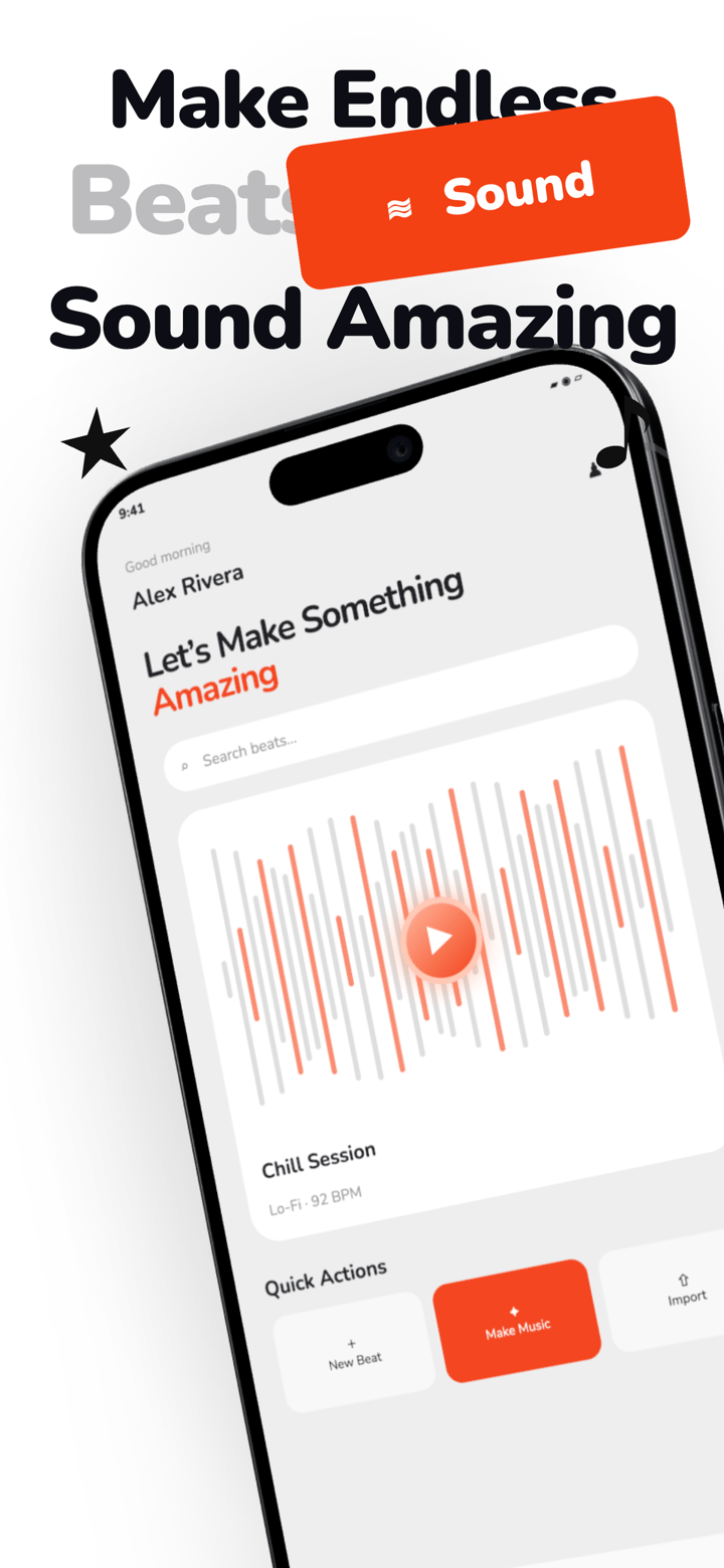 Beat Closeup app screenshot template preview, screen 1 of 5, Music design
