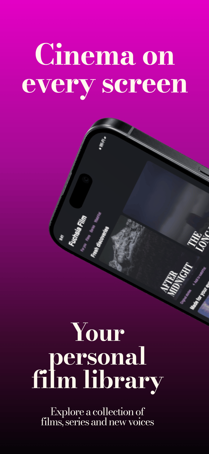 Fuchsia Film app screenshot template preview, screen 1 of 5, Entertainment design
