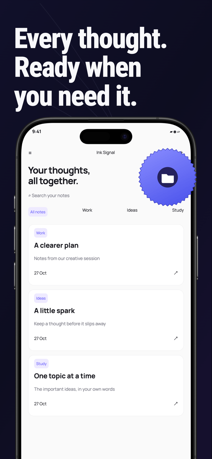 Ink Signal app screenshot template preview, screen 5 of 5, Productivity design