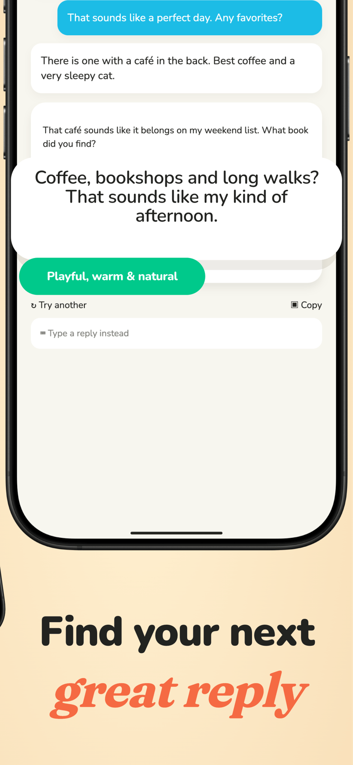Warm Reply app screenshot template preview, screen 2 of 5, Lifestyle design