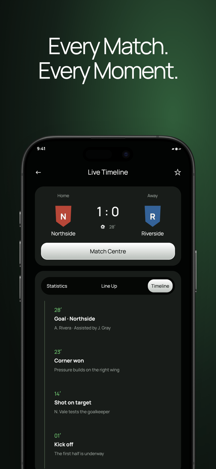 Pitch Live app screenshot template preview, screen 4 of 5, Sports design