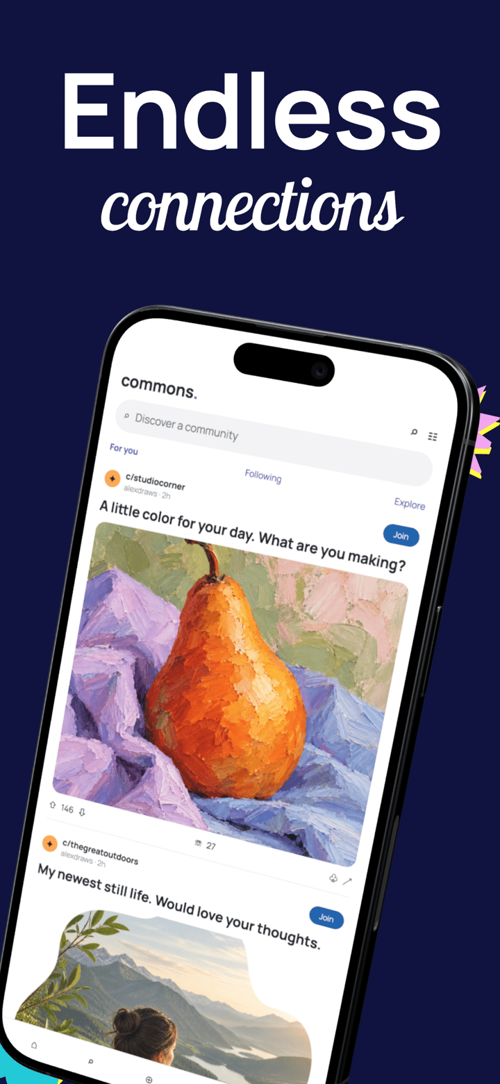 Night Commons app screenshot template preview, screen 1 of 5, Social Networking design