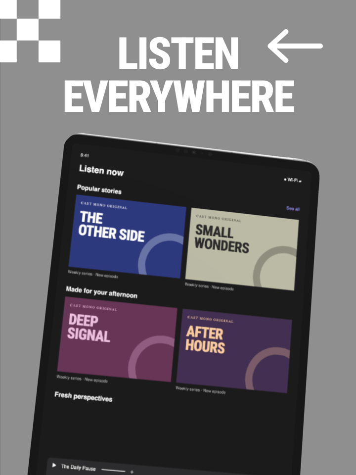 Cast Mono app screenshot template preview, screen 2 of 5, Music design