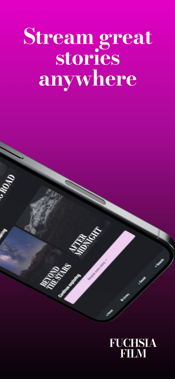 Fuchsia Film app screenshot template preview, screen 2 of 5, Entertainment design