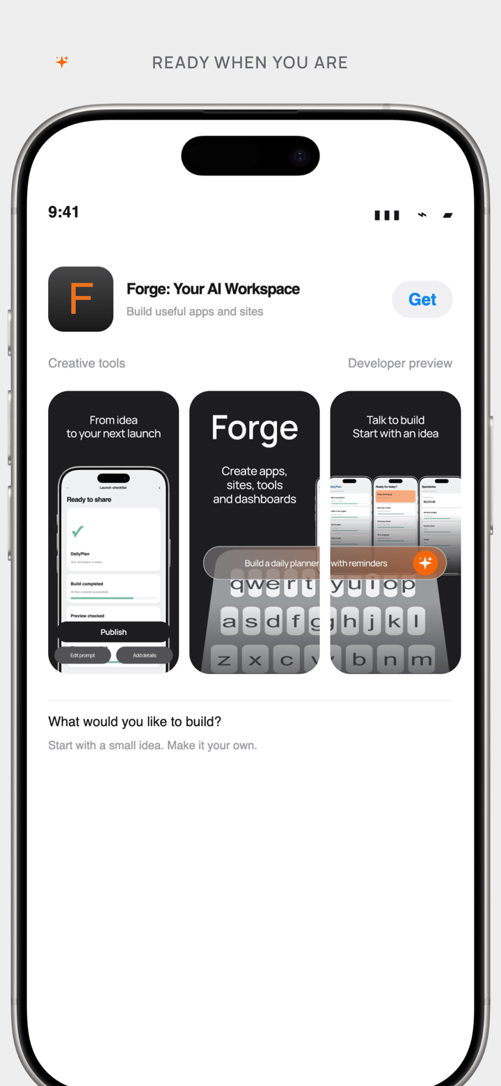 Forge Showcase app screenshot template preview, screen 5 of 5, Developer Tools design