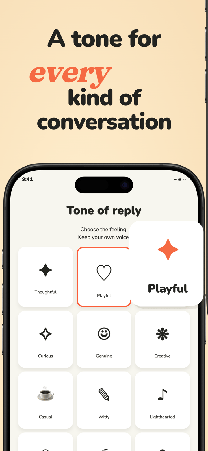 Warm Reply app screenshot template preview, screen 3 of 5, Lifestyle design