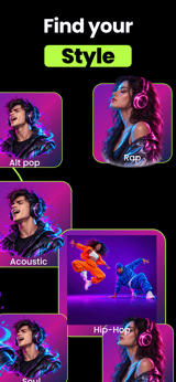 Neon Verse app screenshot template preview, screen 3 of 5, Music design