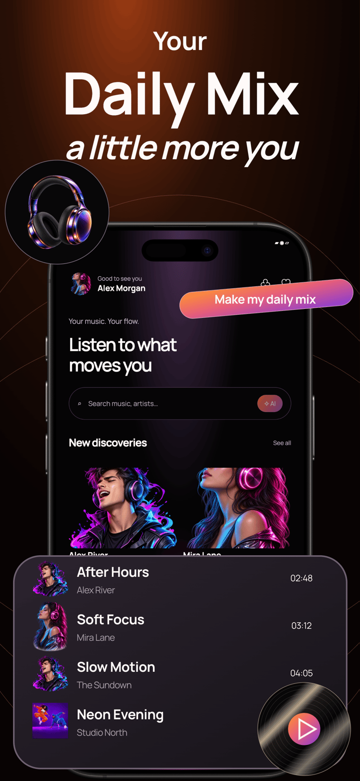 Ember Mix app screenshot template preview, screen 4 of 5, Music design