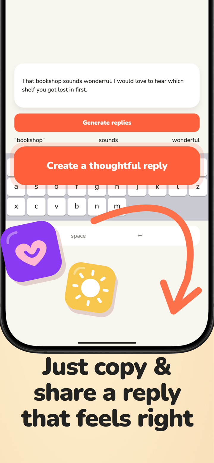 Warm Reply app screenshot template preview, screen 4 of 5, Lifestyle design
