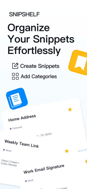 SnipShelf app screenshot template preview, screen 1 of 5, Productivity design