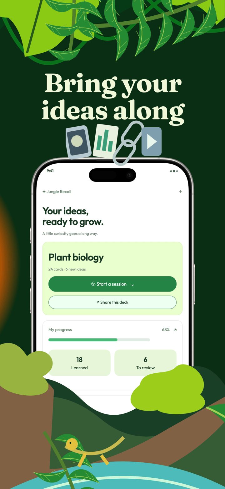 Jungle Recall app screenshot template preview, screen 2 of 5, Education design