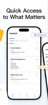 SnipShelf app screenshot template preview, screen 2 of 5, Productivity design