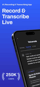 VoiceNote app screenshot template preview, screen 1 of 5, Productivity design