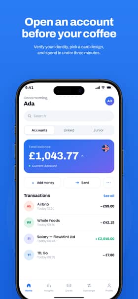 FlowMint app screenshot template preview, screen 2 of 5, Finance design