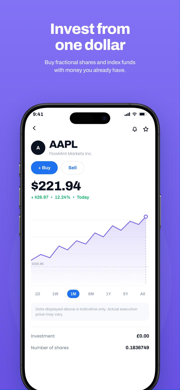 FlowMint app screenshot template preview, screen 5 of 5, Finance design