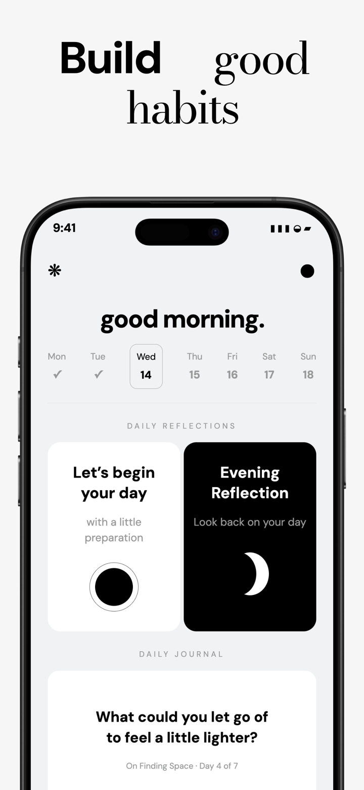 Quiet Journal app screenshot template preview, screen 3 of 5, Health & Fitness design