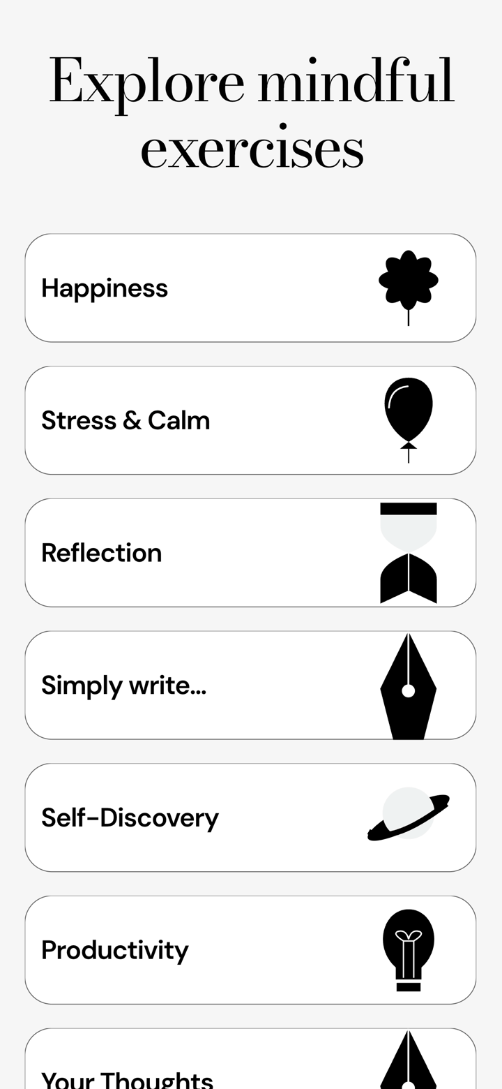 Quiet Journal app screenshot template preview, screen 4 of 5, Health & Fitness design