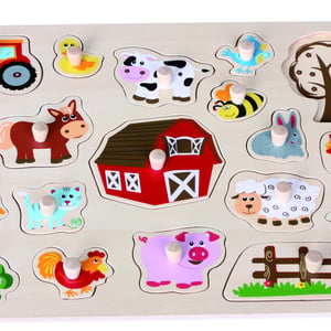 LELIN Holzpuzzle Bauernhoftiere – Greifpuzzle Mit 8 Teilen & Knäufen, Für Kinder Ab 12 Monaten