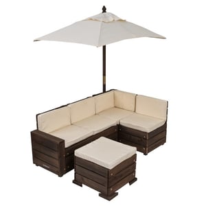 Kidkraft - Outdoor Sectional Ottoman & Umbrella Set- Bear Brown & Beige