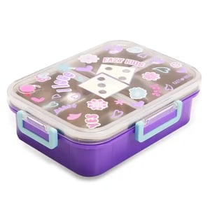 Eazy Kids - 3 Compartment Stainless Steel bento Lunch Box, 800ml - Floral Purple
