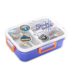 Eazy Kids - 3 Compartment Stainless Steel bento Lunch Box, 800ml - Skate Board Purple