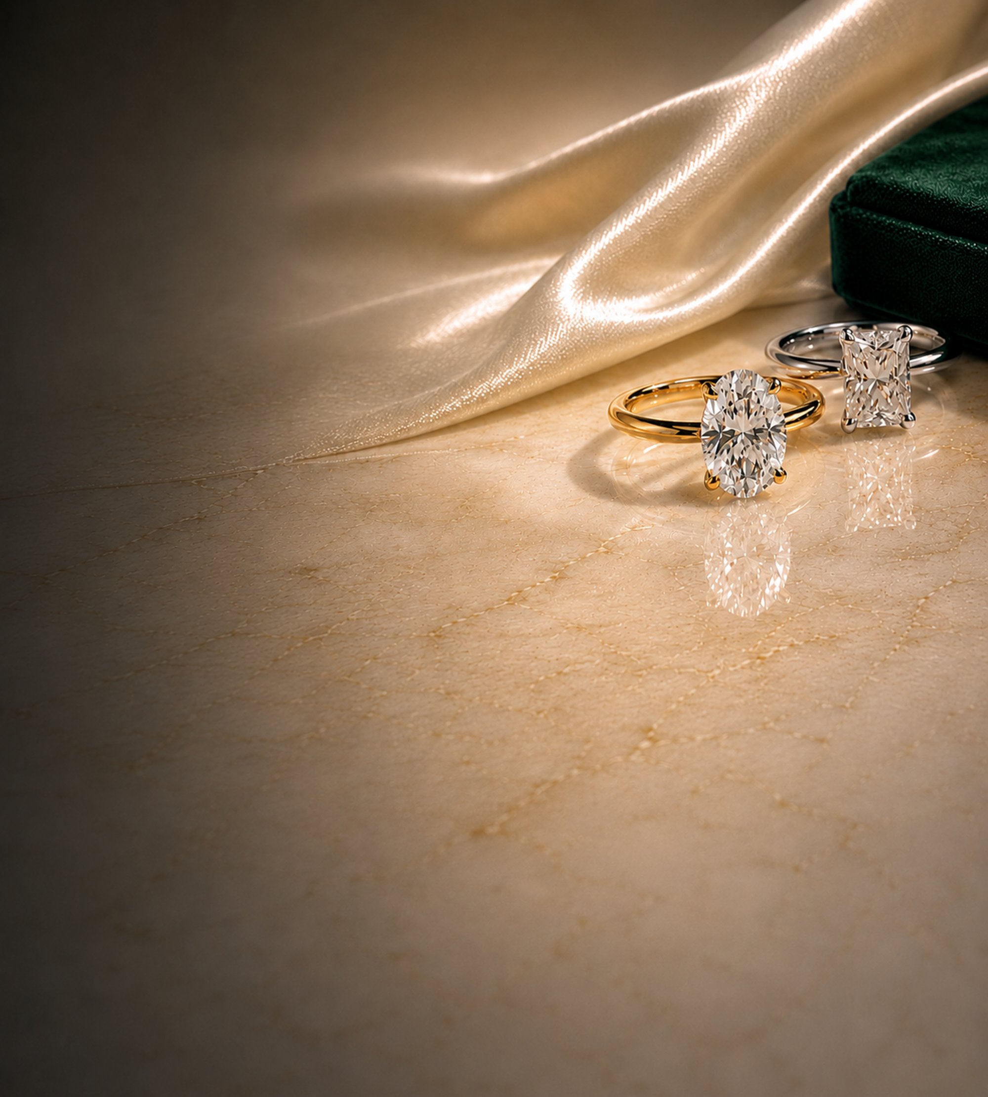 Diamond engagement ring on soft fabric