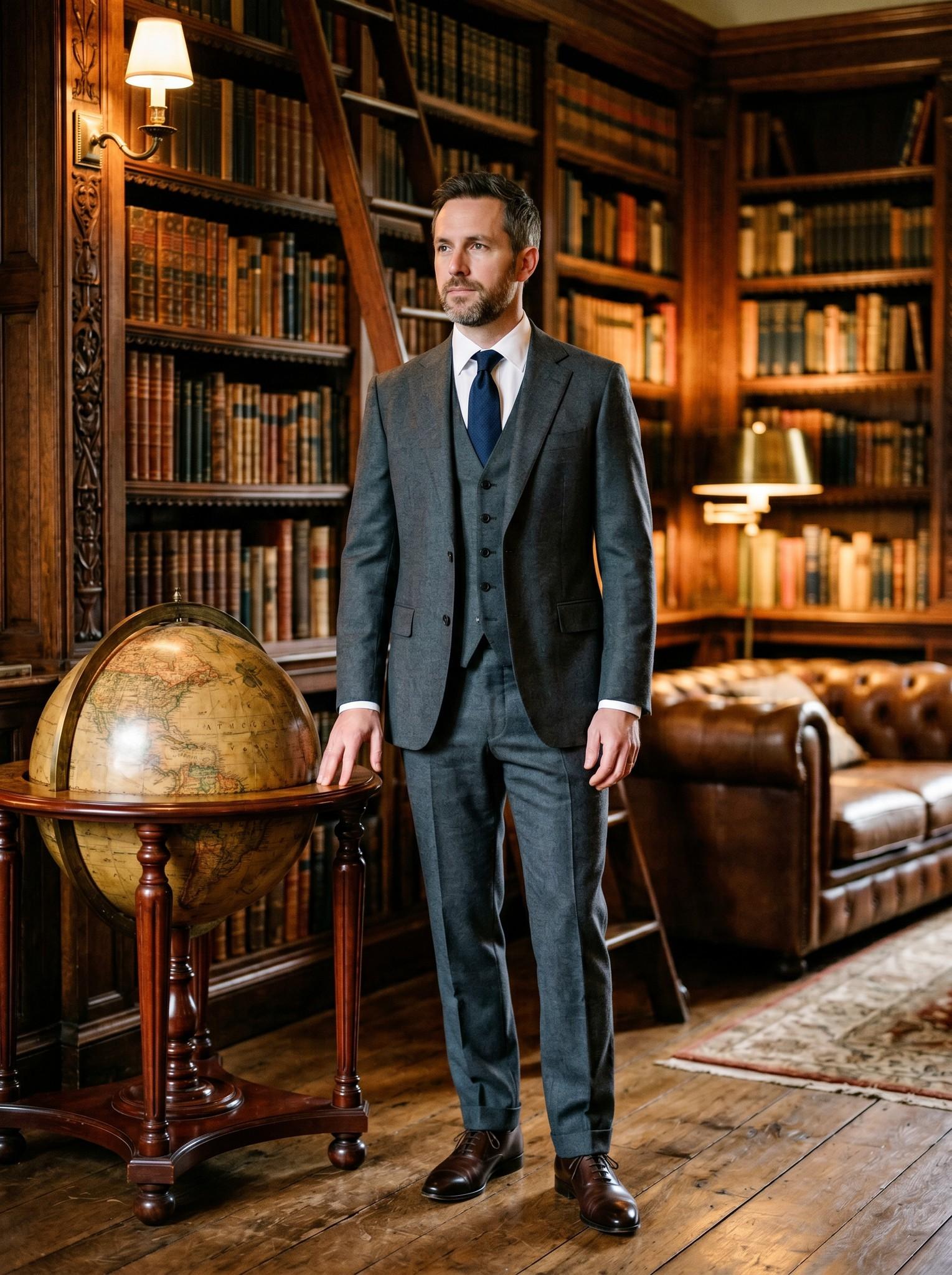 Quiet Luxury · egy antik fa könyvtárszobában